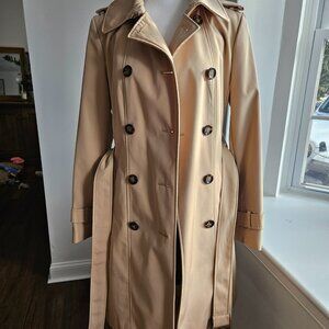 Calvin Klein, Double Breasted Belted Rain/Trench Coat, Khaki, Size XS